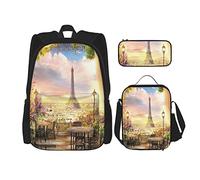 3 Pièces Ensemble Sacs à Dos Tour Eiffel Paris Paysage Ville Architecture Balcon Surplombant Paysage Urbain Livre Sac Voyage Travail Sac D'école Trousse Sac À Lunch Combinaison Pour Hommes Femmes Ga