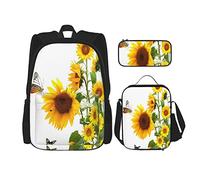 3 pièces ensemble sacs à dos tournesol papillon jaune vert feuilles floral nature été fleur art livre sac voyage travail école sac porte-crayon sac à lunch combinaison pour hommes femmes garçons fil