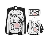 3 pièces ensemble sacs à dos une élégante belle femme dans une robe soufflant un rose bubble-gum sac de livre voyage camping travail sac d'école trousse à crayons sac à lunch combinaison pour hommes