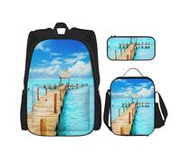 3 Pièces Ensemble Sacs À Dos Vacances Et Tourisme Concept Tropic Paradise Plage Vacances Livre Sac Voyage Camping Travail Sac D'école Trousse Sac À Lunch Combinaison Pour Hommes Femmes Garçons Fille