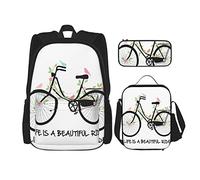 3 pièces ensemble sacs à dos vélo vintage avec des fleurs d'oiseau sur des branches de feuilles vertes avec un texte de motivation multicolore sac de livre sac d'école de travail trousse à crayons s