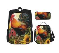 3 pièces ensemble sacs à dos vintage jaune tournesol et coq poules animal rustique ferme grange cour rétro ferme livre sac voyage travail sac d'école trousse à crayons sac à lunch combinaison pour h