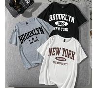 3 pièces/Ensemble T-shirt à manches courtes ajusté décontracté col rond avec imprimé graphique "New York", en noir/blanc/gris, grandes tailles, convient pour l'été 0XL,1XL,2XL,3XL,4XL,5XLUnicoloreTiss