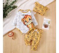 3 pièces Ensemble Top à manches longues, Pantalon et Chapeau avec décorations d'oreilles imprimé Lion pour Tout-Petits, "Bébé Lion Courageux" 6-9M,9-12M,12-18M,0-1M,1-3M,3-6MAnimal,Cartoon,PortraitPol