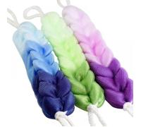 (3 Pièces) Éponge longue Tresses Maille Éponge Nylon Bain Barre Longue éPonge Fleur de Bain Peau Exfoliant Dos Gommage pour