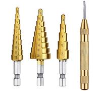 3 pièces Étape Titanium Drill Set Bit;1 Pcs automatique Pointeau,Haute Efficacité