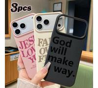 3 pièces Étui de téléphone avec citations chrétiennes - Dieu ouvrira une voie, Amour de Jésus, protection complète anti-choc pour l'appareil photo. Convient pour les iPhones et les téléphones Galaxy.