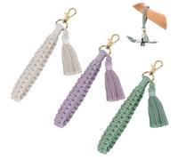 3 Pièces Femme Porte-clés en Macramé, Corde Tressée Boho, Lanière Tressée avec Pompon pour Clés de Voiture et Téléphone Portable