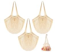 3 Pièces Filet Provision en Maille, Sacs de Courses en Maille Réutilisable avec Longue Poignée, Filet de Courses en Coton, Sacs à Provisions Maille pour Fruits Légumes Jouets de Sable