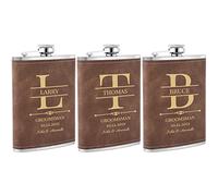 3 Pièces Flasques a Alcool Personnalisés, Flasques Whisky en Inox 304 8oz/227ml Personnalisables pour EVG, Flasque de Mariage Personnalisés pour les Garçons D'Honneur et les Témoins (Marron)