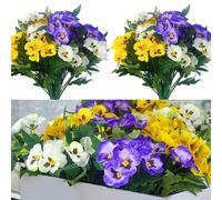 3 pièces Fleurs sauvages artificielles petites, pensées et marguerites, fleurs en plastique faux protégées contre les UV, convient pour la maison, le mariage, le jardin de cuisine, les tables de salle