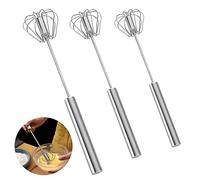 3 Pièces Fouet Semi-Automatique, Batteur à Oeufs en Acier Inoxydable Fouet Manuel de Cuisine Fouet à Pousser Mélangeur Rotatif Fouet à Oeufs pour la Cuisson, Mélange, l'Agitation, Argent