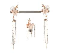 3 Pièces Fourche à Cheveux Chinoise Vintage en Alliage, Lot de Set | Peigne et Bâtonnet Assortis, Style Ancien Chic, pour Mariage ou Quotidien, Couleur Orange