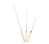 3 Pièces Fourchette à Barbecue Télescopique en Acier Inoxydable | Pliable, Poignée Confortable, Nettoyage Facile, pour Pique-niques et Camping, Bois et Pp, Lot Unique