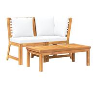 3 Pieces Garden Furniture Set with Cream Cushions, Solid Acacia Wood Outdoor Patio Sofa Set Vintage Style for Backyard, Terrace, Includes Coffee Table, Corner & Middle Sofa, Weather Resistant