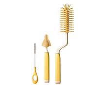 3 Pièces Goupillon Biberon Silicon Ensemble, Longue Poignée Bottle Brush, 360 Degrés Rotatif Brosse Silicone, Ensemble De Brosses De Nettoyage pour Biberons, Tétines Et Pailles Jaune