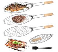 3 Pièces Grille Barbecue pour Poisson, Panier à Griller Pliable 63×12 cm, Accessoires BBQ pour Viande, Poisson, Légumes, avec Manche Portable pour Barbecue Extérieur