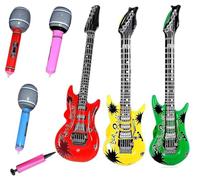 3 Pièces Guitare Gonflable + 3 Pièces microphones gonflables，Articles De Fête Faveurs Fête Guitares Microphones Rock, Party Décorations.