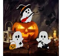 3 Pièces Halloween Bois Ghost Decorations, Halloween Fantôme Decoration Bois Beau, Citrouille, Balai, Chat Noir, Ornements, pour Cheminée Manteau Maison, Table Maison, Porte D'entrée, Cour