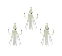 3 Pièces Hameçon Lumineux à Quatre Griffes Taille 18 | Silicone, Forme Pieuvre Simulée, Effet Noctiluque, Oscillation Souple, sans Ardillons, pour Calmars