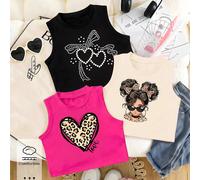 3 pièces Hauts décontractés pour jeune fille, printemps été automne, mode créative personnalisée fraîche avec petits pains, lunettes de soleil, imprimé léopard brillant, nœud, floral léopard, forme de