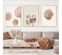 3 Pièces Images Murales,Affiche Géométrique Abstraite Bohème Fleurs Séchées Plantes Galerie D'Art Peintures Toile Impression Murale Image Salon Cuisine Décoration-30*40cm(12*16pouces)sans cadre