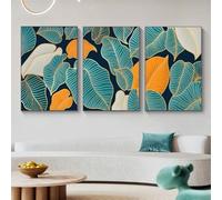 3 Pièces Images Murales,Peinture Abstraite Feuilles Palmier Dorées Affiches D'Art Botanique Au Trait Images D'Art Mural Salon Cuisine Bureau Chambre Décoration-40*50cm(16*20pouces)sans cadre