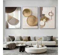 3 Pièces Images Murales,Peinture Toile Abstraite Géométrique Avec Lignes Dorées Affiche Impressions Art Mural Images Salon Cuisine Bureau Chambre Décoration D'Intérieur-50*60cm(20*24pouces)sans cadre