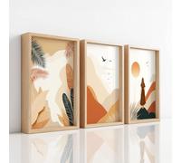 3 Pièces Impression sur Toile Decoration Murale Peinture, Moderne Tableau Decoration Murale pour votre decoration d’intérieur, Bohème Feuille Paysage De Femme Paisible, Taupe Chaud, (40 x 50 cm) x3