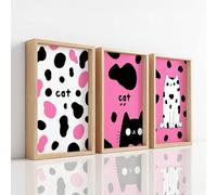 3 Pièces Impression sur Toile Decoration Murale Peinture, Moderne Tableau Decoration Murale pour Votre Decoration d’intérieur, Imprimé Animal Cartoon Chat Tacheté Ludique, Rose Rosé, 29.7 x 42 cm x3