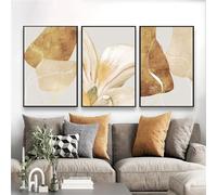 3 Pièces Impressions D'Art,Affiche Impressions Abstraites Fleurs Dorées Peinture Toile Art Mural Images Œuvres D'Art Salon Cuisine Bureau Chambre Décoration D'Intérieur-30*40cm(12*16pouces)sans cadre