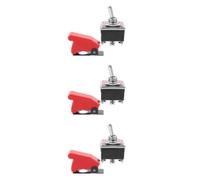 3 Pièces Interrupteur à Bascule 203a Dpdt 12v avec Couvercle Rouge | Montage sur Panneau, Position Centrale Arrêt, Trou Ø12,2mm, Plastique Métal, pour Tableaux et Commandes