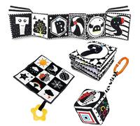 3 Pièces Jouet Bébé 0-24 Mois, Livre Carte Noir et Blanc Bébé, Jouets Sensoriels pour Bébé à Contraste élevé Noir et Blanc, Montessori Bebe, Serviette à La Bouche+Livre de Couverture de Lit+Pendentif