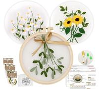3 Pièces Kit de Démarrage de Broderie, Fils à Broder Kit Broderie Debutant avec Patrons et Instructions, 1 Cerceaux 3 Tissu Brodé Broderie Débutant Outil pour Amateurs de Couture Adultes Débutants
