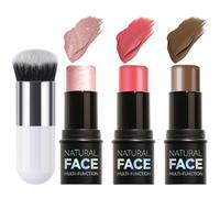 3 Pièces Kit de Maquillage en Bâton de Contour, Set de Maquillage | Highlighter Blush Contour avec Pinceaux, Contouring Stick, Highlighter, Bâton Bronzant, Longue Durée, pour le Visage
