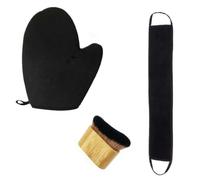 3 Pieces Kit Gant Autobronzant avec Applicateur Creme Dos et Pinceau pour Corps et Visage, Gant Applicateur Autobronzant Noir et Brosse en Bambou pour Mousse Autobronzante et Spray Tan Sans Trace