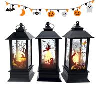 3 Pièces Lanterne à bougie d'Halloween, Lampe à huile LED Halloween décorative, Halloween Lanterne suspendue en plastique d'extérieur avec Citrouille Main fantôme Château pour Décoration de fête (B)