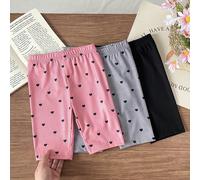 3 pièces Leggings d'été pour tout-petites filles avec un mélange polyvalent de couleurs rose, noir et lavande, avec des motifs de cœurs mignons et des designs unicolore. Fabriqués en tricot côtelé dou