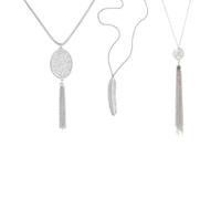 3 Pieces Long Pendant Necklace Set Disk Circle Y Tassel Leaf Heart Bar Oval Sweater Statement Necklace for Women Jewelry Gift
