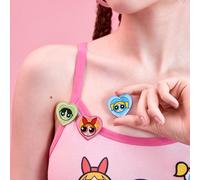 3 pièces Lot de badges en forme de cœur personnalisés avec des personnages de dessin animé mignons : Blossom, Bubbles, Buttercup, pour accessoires de vêtements et de sacs, unisexe, Saint-Valentin, mam
