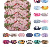 3 pièces Lot de rubans en satin de polyester, environ 300g, gaze autoépluchante multicolore et mélangée, fil tricoté, tissu coloré, fil de t-shirt - utilisé pour la production de pantoufles, sacs, pan