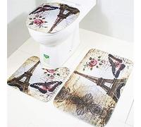 3 pièces Lot de Tapis de Salle de Bain Douche + Tapis de Bain de Pied Tapis + Couvercle pour abattant, Morbuy Tapis de Rideau de Douche antidérapant - Le Monde sous-Marin (Tour Eiffel)