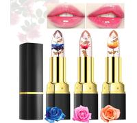 3 Pièces Lot Rouge A Levre Magique Change Couleur Fleurs Transparent Jelly Lipstick Rouge Levre Mat Longue Tenue Baume A Levre Teinté Brillant À Lèvres Rose Maquillage Cadeau Femme Filles