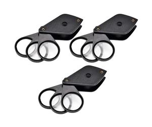 3 Pièces Loupe de Bijoutier Portable Pliante 2x à Trois Lentilles | Réglage du Focus, Format de Poche, Plastique Acrylique, pour Marchés et Musées, Usage Facile