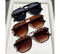 3 pièces Lunettes en matière plastique, design géométrique unique à double faisceau haut de gamme pour femmes, convient pour la photographie de rue, les vacances tropicales à la plage, idéal pour les