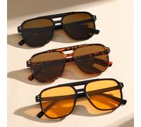 3 pièces Lunettes pour femmes en matériau plastique, design géométrique unique à double faisceau haut de gamme, convient pour la photographie de rue, les vacances tropicales à la plage, les cadeaux de
