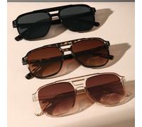 3 pièces Lunettes pour femmes en matière plastique, design géométrique unique à double faisceau haut de gamme, convient pour la photographie de rue, les vacances à la plage tropicale, cadeau idéal et 