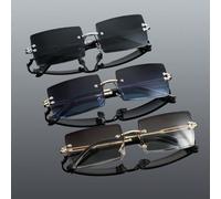 3 pièces Lunettes rectangulaires sans cadre de couleur cuivrée, style minimaliste moderne pour hommes. Convient pour la vie quotidienne, la photographie de rue, les vacances tropicales, la rentrée sco