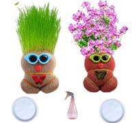 (3 pièces) Mini bonsaï anti-moustique, poupée longue herbe, mini bonsaï, plante poupée tête d'herbe, poupée tête d'herbe avec plateau, plante en pot pour enfants, plante verte (floraison)