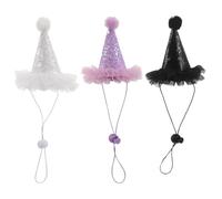 3 Pièces Mini Chapeau D’Anniversaire, Cône Décoratif | Fibre Non Tissée, Pompons Inclus, Couleurs Intenses et Lumineuses, pour Petites Races et Figurines